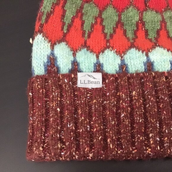 L.L. Bean Wool Rolled Cuff Pom Pom Beanie - One Size Fits All - Picture 2 of 6